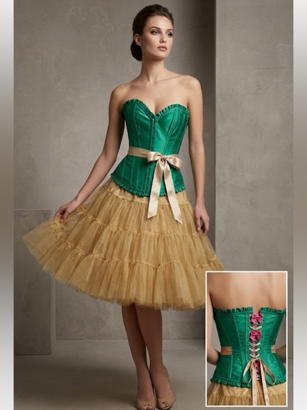Victoria’s Secret Green Satin / Gold Sexy Little Things Corset